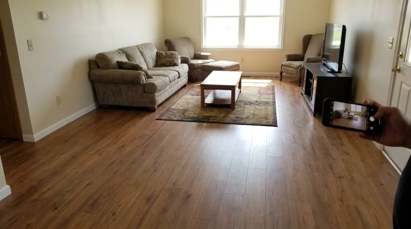 Same living room fully dried and restored